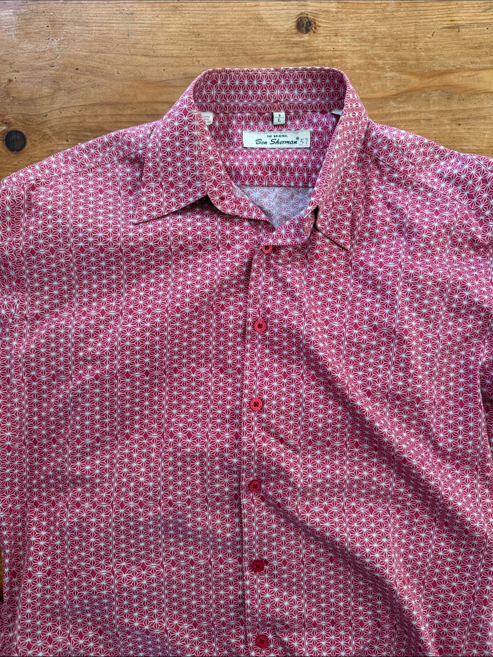 Ben Sherman Red Geometric Print Button-Down Long Sleeve Shirt